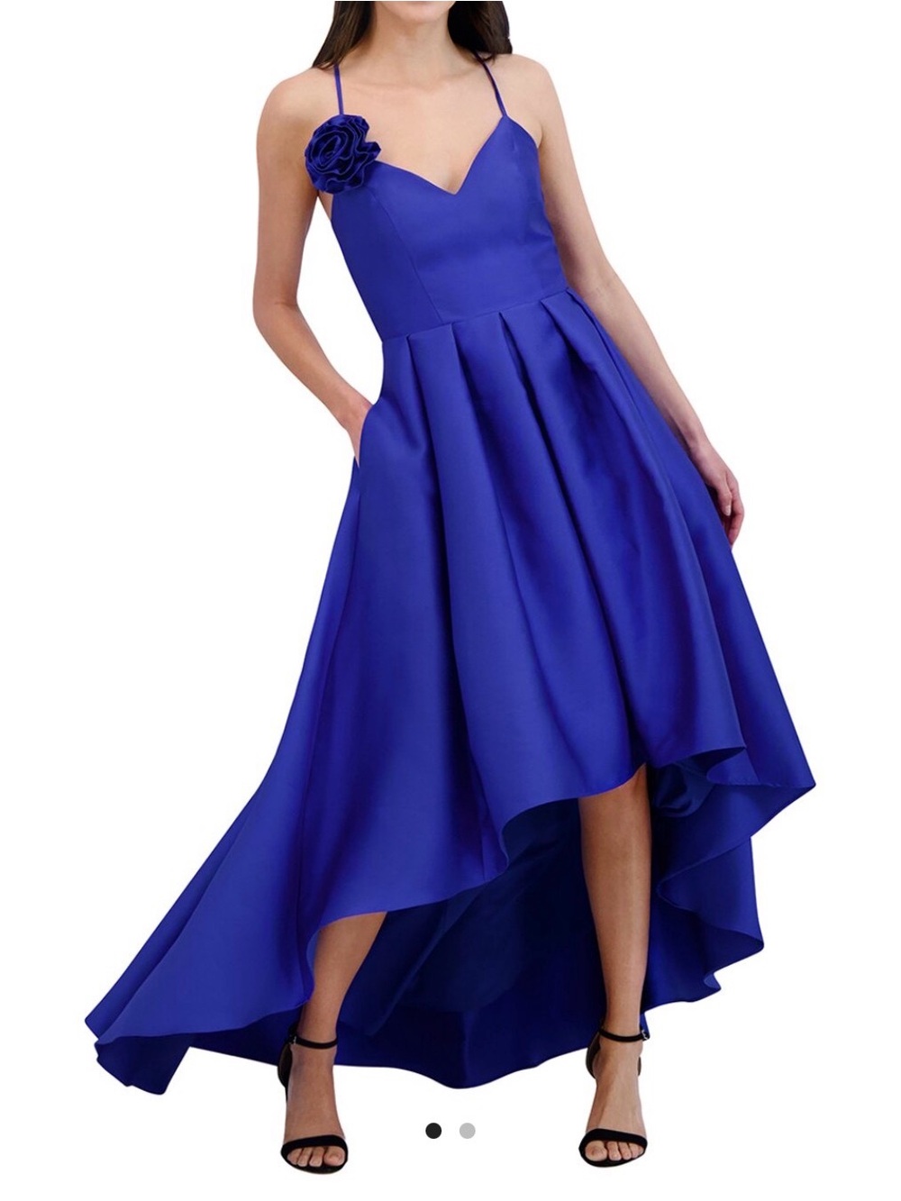 Eliza J Cobalt Blue High-Low Spaghetti Strap Dress with Rosette NWT
